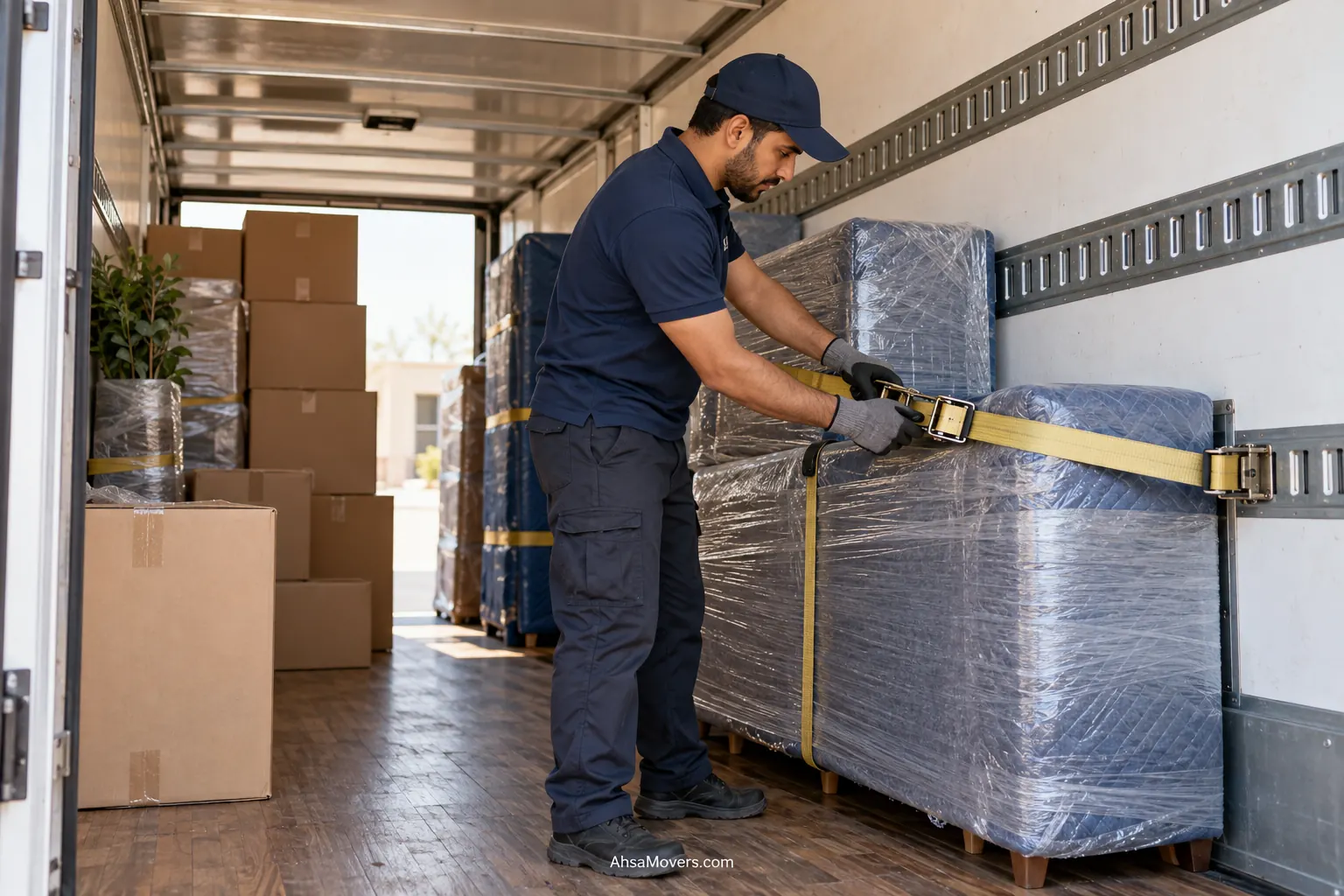 تثبيت الاثاث داخل سيارة النقل في الاحساء